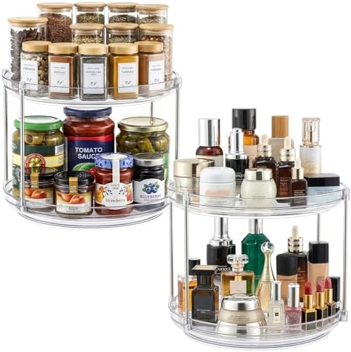 2 Set 2 Tier Non-Skid Acrylic Lazy Susan Organizer - Rotating Spice Rack - Turntable Spinning Organization for Kitchen, Pantry, Countertop, Closet, Bathroom, Vanity, Medicine Cabinet Organizing, 11'' by MakeLifeBetterEasier