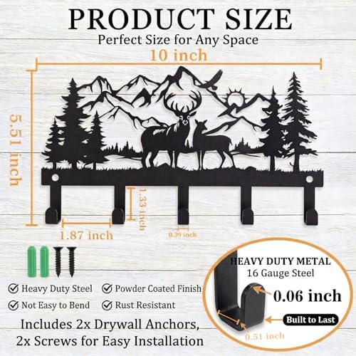 Deer Mountain Metal Key Holder Wall Mount Key Holder for Wall Rustic Cabin Decor Key Rack Hooks Hanger Woodland Wildlife Wall Art Entryway Organizer Housewarming Hunting Gifts - Image 5