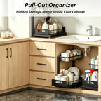 2 Pack Upgraded Under Sink Organizer, 2 Tier Pull out Kitchen Cabinet Organizer Metal Slide out Bathroom Organizers and Storage Makeup Drawer Organizer for Office Bedroom Restroom Living Room, L-Black - Image 4