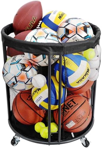 Kingarage Ball Storage Bin, Sports Ball Storage Cart, Ball Holder with Wheels for Basketball, Soccer, Garage, School, Indoor, Outdoor Ball Basketball Storage Rack Upgraged by Kingarage