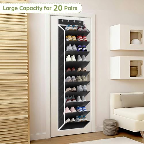 KEEPJOY 10 Tiers Mesh Over Door Shoe Organizer Storage, Hanging Shoe Holder for Door with Large Deep Pockets, Fit 20-30 Pairs Shoe Rack for Sneakers, Boots(Black) - Image 4