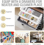 Rolling Storage Cart with 8 Drawers, Utility Cart on Wheels with Wooden Tabletop, Utility Cart for Teacher Storage, Office Organizer, Classroom Storage Cart, Craft Storage, Grey - Image 4