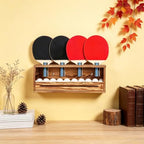 PH PandaHall Table Tennis Paddle Storage Rack Wall Mounted Ping Pong Paddle Organizer Wood Table Tennis Racket Holder Pickleball Paddles Display with Ball Shelf for Holds 4 Rackets Office Home Bar - Image 4