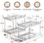 Delamu 2-Tier Multi-Purpose Bathroom Under Sink Organizers and Storage, Stackable Kitchen Pantry Organization, Pull Out Medicine Cabinet Organizer with Movable Dividers, Grey, 4 Pack - Image 2