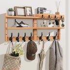 29" Coat Rack Wall Mount with Shelf, Pine Two-Tier Wall Shelf Mounted Coat and Key Hanger with 7 Heavy Duty Hooks 4 Key Hooks, Entryway Key Holder with Mail Holder for Bedroom,Living Room (Wood) by Unknown