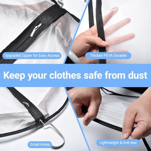 Garment Bags for Hanging Clothes (24''X48'' Set of 12) Suit Bags for Closet Storage Plastic Waterproof Suit Cover Bags with Zipper for Suit, Sweaters, Coat Protector Travel Closet Clothing - Image 3