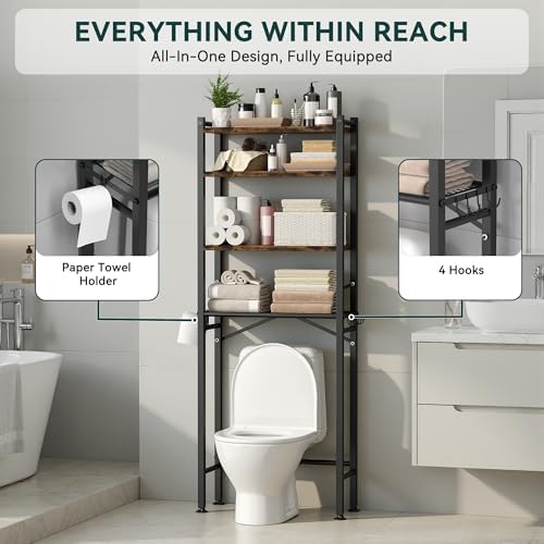 GloTika 4-Tier Over The Toilet Storage, Anti-Tilt, 69.3" H, Black Brown - Image 6
