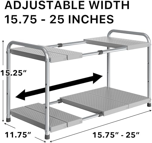Simple Houseware Under Sink 2-Tier Heavy Duty Expandable Organizer, Silver - Image 2