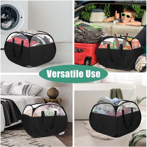 Collapsible Laundry Baskets, Tear Proof Pop Up Laundry Hamper with Large Capacity, Sturdy Foldable Laundry Basket, Easy to Carry Laundry Hamper for Home, Laundry Room, Bedroom, Dorm, Travel Black - Image 7