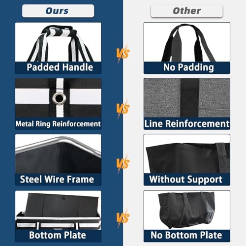 Stand Up Extra Large Utility Tote Bag, Foldable Reusable Grocery Bags with Metal Wire Frame & Reinforced Bottom Board, Large Utility Tote for Shopping, Car Trunk, Beach Bag（Black） - Image 5