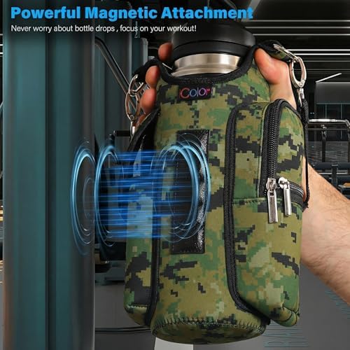icolor Magnetic Gym Bag Water Bottle Carrier Holder with Phone Pockets & Shoulder Strap,Gym Magnetic Bag 5 Built-in Magnets Gym Accessories Organizer Sling Bottle Bag Pouch Sleeve - Image 2