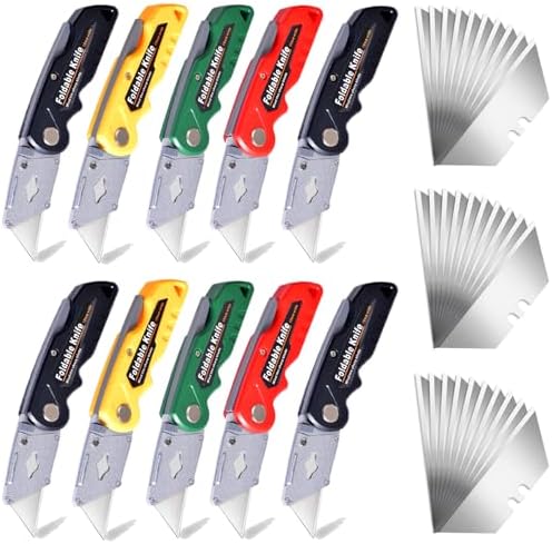 10-Pack Heavy Duty Folding Box Cutter Set, Utility Razor Knife by stino