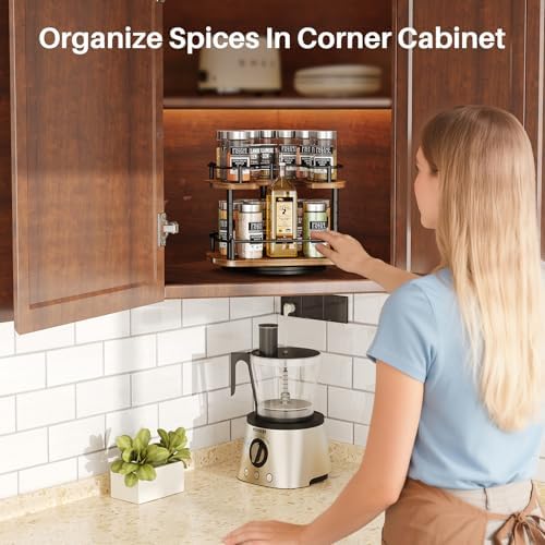 SNTD Lazy Susan Spice Rack Organizer for Cabinet, Wood, Vintage, 9 in - Image 2