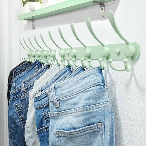 Dseap Coat Rack Wall Mounted - 5 Tri Hooks, Heavy Duty, Stainless Steel, Metal Coat Hook Rail for Coat Hat Towel Purse Robes Mudroom Bathroom Entryway, Green - Image 2