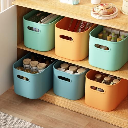 ORGIDOL 8 Pack Colorful Storage Bins with Lids Stackable Storage Container for Organizing, Storage Boxes with Handle for Shelves, Cute Storage Bin for Craft, Snacks, 9.85x6.9x5.7 inch - Image 4