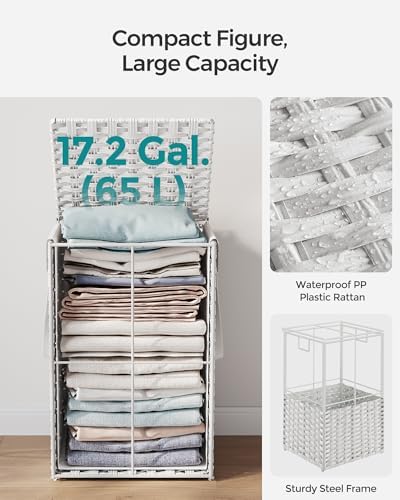 SONGMICS Laundry Hamper with Lid, 17.2 Gallon (65 L) Synthetic Rattan Clothes Laundry Basket with Lid and Handles, Foldable, Removable Liner, Cloud White ULCB165W01 - Image 5