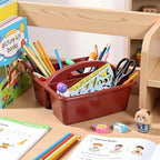Kathfly 12 Pack Classroom Caddy Organizer with Handle, Plastic Art Craft Cleaning Caddy Bulk, Small Multipurpose Supply Organization Storage Basket for Table Desk Office Pencil Teacher (Deep Color) - Image 6