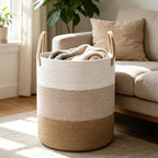 55L Woven Laundry Basket,Large Clothes Hamper with Handles- Yellow - Image 3