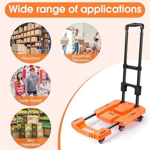 Voipvvii Folding Hand Truck500lbs, Portable Heavy Duty Dolly Cart, 6 Wheels Collapsible Luggage Cart with 2 Elastic Ropes - Compact Trolley Cart for Easy Moving - Ideal Hand Cart for Travel and More - Image 4