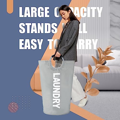 Caroeas 125L Laundry Basket,Large Laundry Hamper, Laundry Bag with Padded Handles, Clothes Hamper Stands Up Well, Collapsible Free Standing Easy Storage Washing Bin (Light Grey,125L) - Image 2