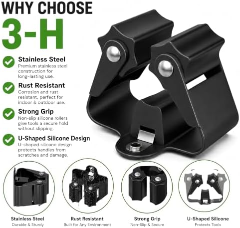 3-H Broom Holder Wall Mount 8 Pack, Stainless Steel Mop Hanger with Screws - Image 4