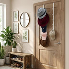 MyGift 2 Pcs Over The Door Hat Organizer, Door Hanger Hat Rack Display Storage, 5 Hooks Heavy Duty, for Coat, Scarf, Purse, White Metal - Image 3