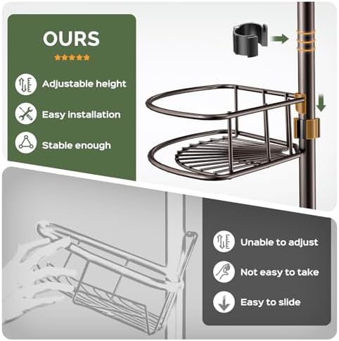 HAMITOR Corner Bathroom Organizer, 4-Tier Tension Pole Shower Caddy, Bronze - Image 3