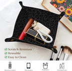 PU Leather Jewelry Valet Tray, Portable Catchall Tray for Keys, Wallet, Watch, Travel Organizer for Nightstand Desk Entryway Home Decor Gift for Women Men Black Leopard Print - Image 2