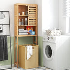 Tangkula Over The Toilet Storage Cabinet, Bamboo Bathroom Space Saver with 2 Doors, Adjustable Bottom Bar, Open Shelf, Freestanding Bathroom Cabinet Organizer Above Toilet for Restroom, Laundry Room - Image 4