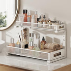 2 Pack 19IN Depth Under Sink Storage Organizer, Large 2-Tier Elegant Mesh Pull Out Shelf for Kitchen and Bathroom Cabinet Organization, L-Shaped and Adjustable Height Design-White - Image 6