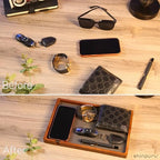 Shinpuru Wooden Valet Tray for Men, Nightstand Organizer with Leather Inlay, EDC Essentials Catchall Tray for Keys, Phone, Wallet, Watch, Earbuds - Bedside Desk Entryway Tray (Wood-Full) - Image 4