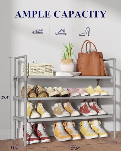 Kitsure Shoe Rack for Closet, Shoe Organizer, 27.6" Wide - 3 Tier, Grey | Shoe Storage for Closet, Entryway, Easy- Assembly& Space-Saving Shoe Shelf with Side Handle, Closet Organizer - Image 2