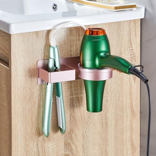 Hair Dryer Holder Wall Mounted, Hair Straightener Holder, Blow Dryer Holder Adhesive, Hair Tool Organizer for Flat Iron, Hairdryer, Curling Iron Holder for Bathroom Vanity Barber Shop (Rose Gold) - Image 4