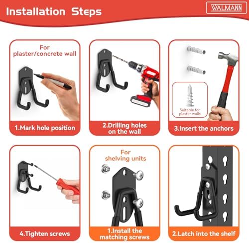 WALMANN Garage Storage Hooks, Wall Mount Utility Hooks for Tools, Black - Image 5