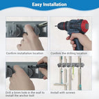 HOME MASTER HARDWARE (2 Pack 16 in Broom Mop Holder Garage Storage Organizer with 5 Racks 6 Hooks Adjustable Wall Mounted Storage Tool for Lanudry Garage Kitchen Garden - Image 5