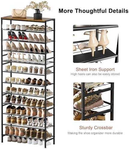 12 Tier Metal Shoe Rack with Wood Top, 40-48 Pairs - Image 7