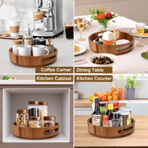 Wooden Lazy Susan – 10 in Acacia Wood Turntable Organizer for Cabinet，Multi-Purpose Home Decor Rotating Tray for Bathroom Accessories, Bedroom Makeup Organizer & Countertop Storage - Image 6