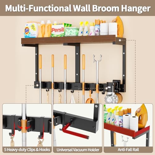 Broom and Mop Organizer Wall Hanging, Broom Hanger Holder Wall Mount - Image 2