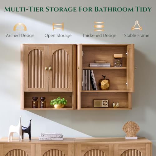 IFGET Bathroom Fluted Arched Wall Cabinet Set 2, 23.6''W Medicine Cabinet, Natural - Image 3
