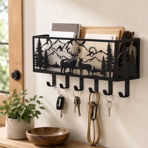 Deer Metal Wall Mail Organizer Wall Mounted Key and Mail Holder Mail Basket Hanging Mail Sorter and Key Organizer for Entryway Bedroom Bathroom - Image 5