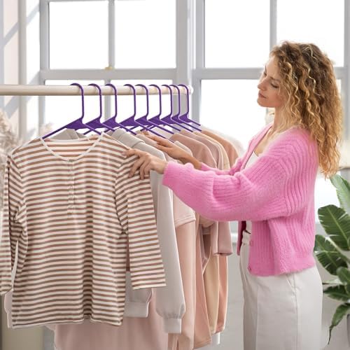 Plastic Hangers 20 Pack Purple - Clothes Hangers - Makes The Perfect Coat Hanger and General Space Saving Hangers for Closet and New Apartment Essentials - Percheros Ganchos para Colgar Ropa Hangars - Image 3