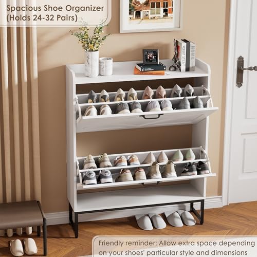 Nicetree Shoe Storage Cabinet with 2 Flip Drawers, Entryway Cabinet, White - Image 4