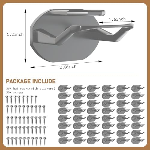 Niunuerga 48 Pack Adhesive Hat Hooks for Wall, Super Strong Hat Rack for Baseball Caps, Minimalist Hat Organizer Display for Home Decor, Hat Hangers Holder for Wall, Door, Closet, No Drilling (Gray) - Image 4