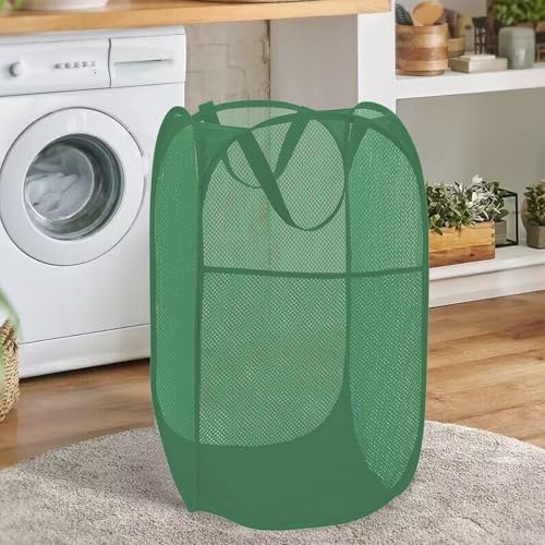 BATTOO Deluxe Strong Mesh Pop up Laundry Hamper Basket with Side Pocket for Laundry Room, Bathroom, Kids Room, College Dorm or Travel Green - Image 3