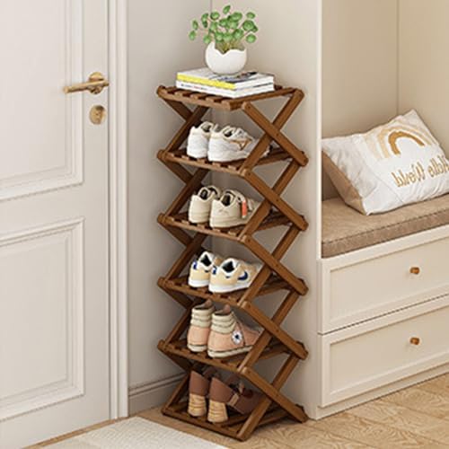 YYW Shoe Rack, Foldable Bamboo Shoes Shelf, Freestanding Shoe Storage Organiser for Entryway, Hallway, Bedroom, Closet (Brown, 6 Layers) by YYW