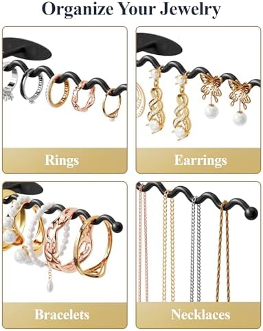 NiHome Wall Mounted Metal Jewelry Organizer Racks for Necklaces, Earrings, Bracelets, Rings, Decorative Display Wave Design Storage Holders for Bedroom, Bathroom, Kitchen, Entryway (4-Pack, Black) - Image 5