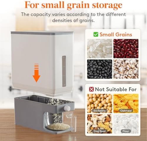 Lifewit Rice Dispenser 25 Lbs, Airtight Storage with Measuring Cup, Grey - Image 6