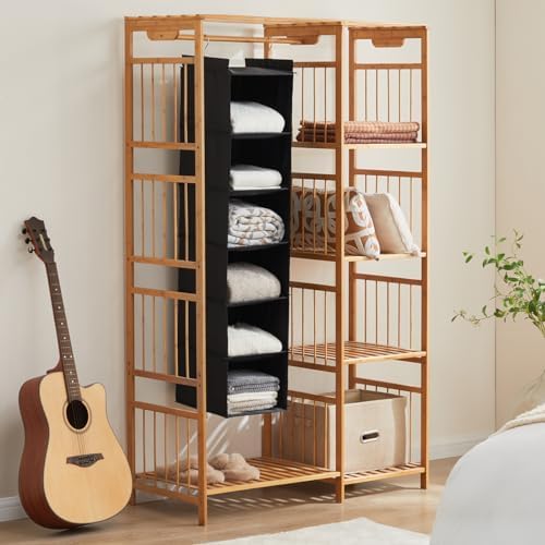 YOUDENOVA Hanging Closet Organizer, Closet Organizers and Storage, Black | 6-Shelf Hanging Clothes Organizer with Waterproof Oxford Fabric, Ideal for Dorm Room Essentials, Clothes & Shoes - Image 2