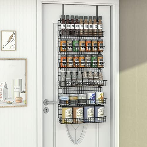 JKsmart 6-Tier Spice Rack Organizer with Door Hook, Wall Mounted & Over the Door Spice Racks for Kitchen Pantry Door Cabinet, Two Size, Large Capacity, Black - Image 6