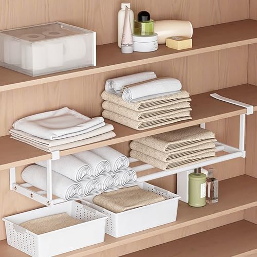 Under-Shelf Expandable Shoe Rack Organizer, White Metal, 40-70cm Width Adjustable, Cabinet Storage for Closet，Retractable Shoe Rack Organizer，Expandable（3 Pcs） - Image 5